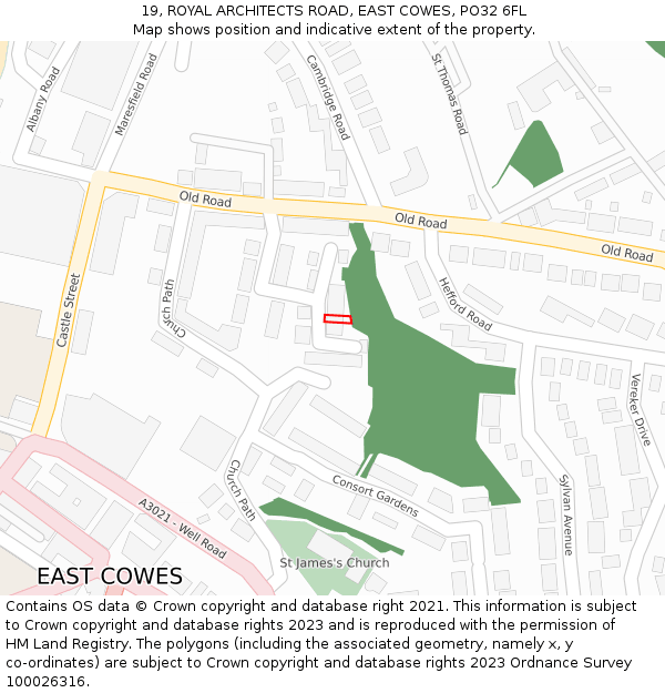 19, ROYAL ARCHITECTS ROAD, EAST COWES, PO32 6FL: Location map and indicative extent of plot