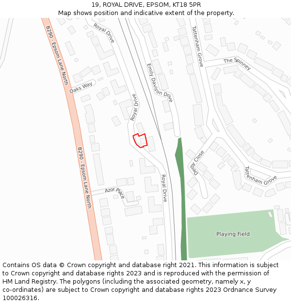 19, ROYAL DRIVE, EPSOM, KT18 5PR: Location map and indicative extent of plot