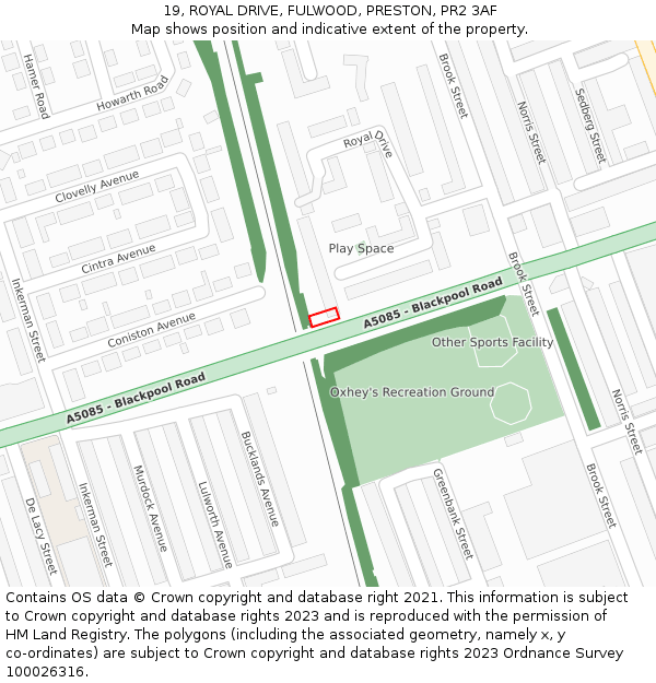 19, ROYAL DRIVE, FULWOOD, PRESTON, PR2 3AF: Location map and indicative extent of plot