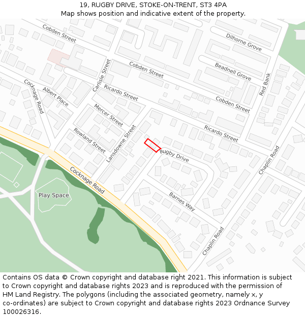 19, RUGBY DRIVE, STOKE-ON-TRENT, ST3 4PA: Location map and indicative extent of plot