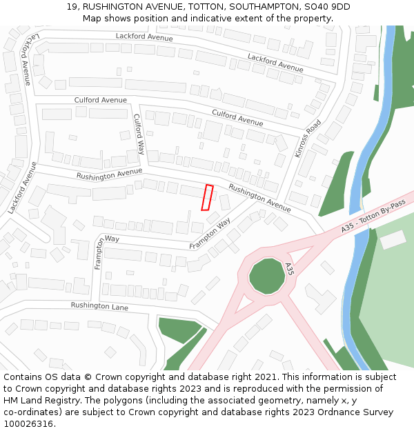 19, RUSHINGTON AVENUE, TOTTON, SOUTHAMPTON, SO40 9DD: Location map and indicative extent of plot