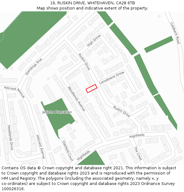 19, RUSKIN DRIVE, WHITEHAVEN, CA28 6TB: Location map and indicative extent of plot