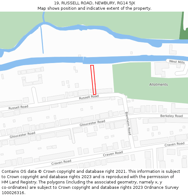 19, RUSSELL ROAD, NEWBURY, RG14 5JX: Location map and indicative extent of plot