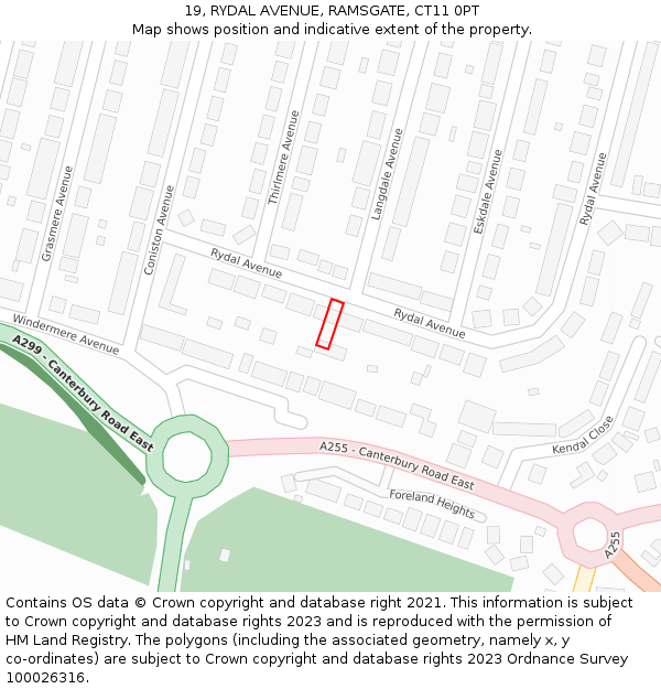 19, RYDAL AVENUE, RAMSGATE, CT11 0PT: Location map and indicative extent of plot