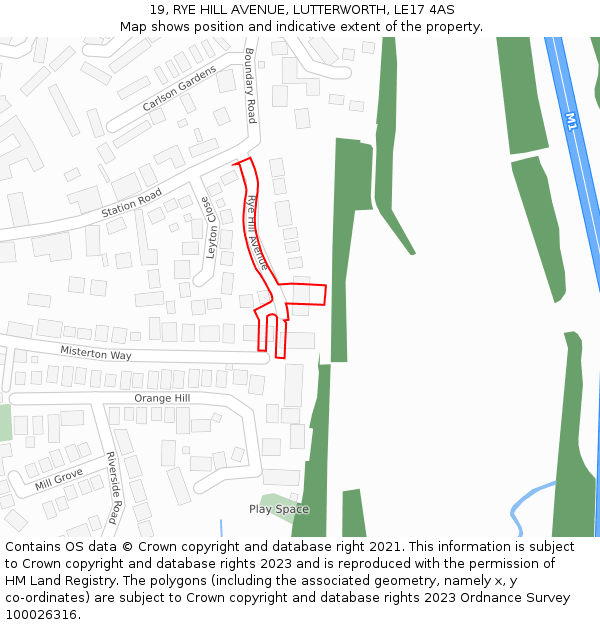 19, RYE HILL AVENUE, LUTTERWORTH, LE17 4AS: Location map and indicative extent of plot