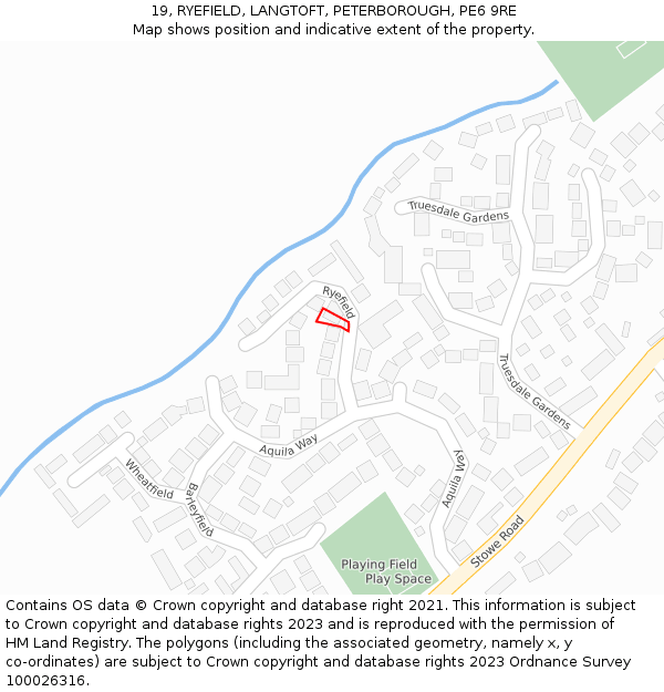 19, RYEFIELD, LANGTOFT, PETERBOROUGH, PE6 9RE: Location map and indicative extent of plot