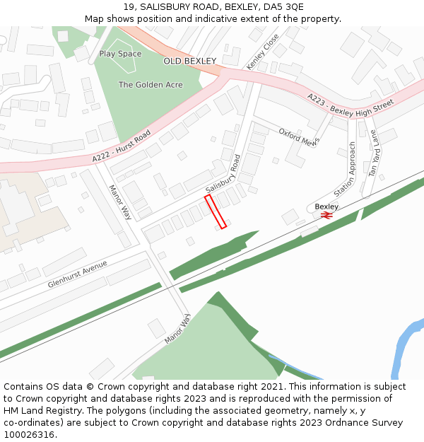 19, SALISBURY ROAD, BEXLEY, DA5 3QE: Location map and indicative extent of plot