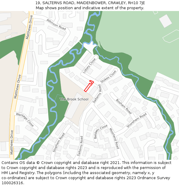 19, SALTERNS ROAD, MAIDENBOWER, CRAWLEY, RH10 7JE: Location map and indicative extent of plot