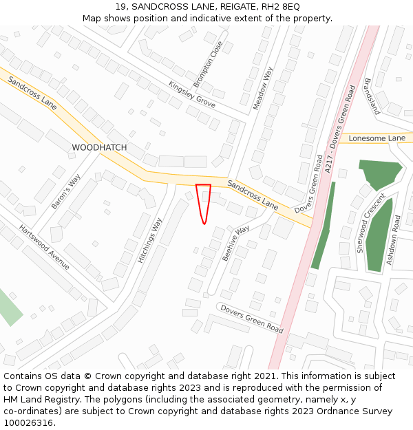 19, SANDCROSS LANE, REIGATE, RH2 8EQ: Location map and indicative extent of plot