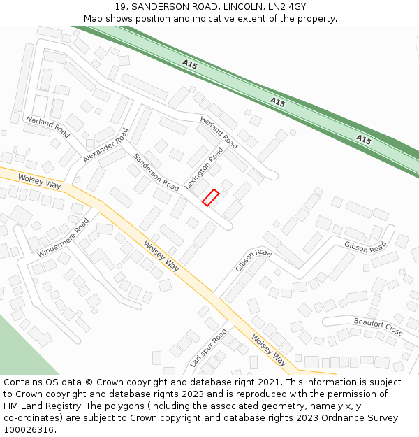 19, SANDERSON ROAD, LINCOLN, LN2 4GY: Location map and indicative extent of plot