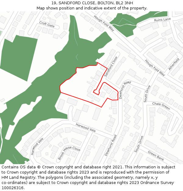 19, SANDFORD CLOSE, BOLTON, BL2 3NH: Location map and indicative extent of plot