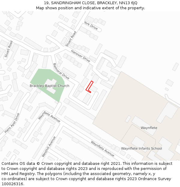 19, SANDRINGHAM CLOSE, BRACKLEY, NN13 6JQ: Location map and indicative extent of plot