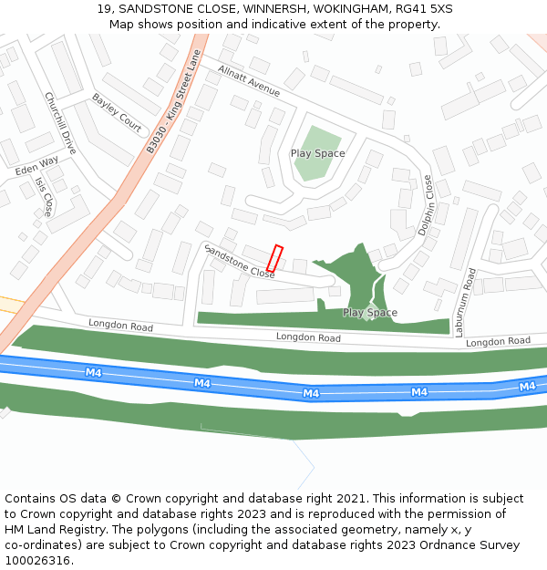 19, SANDSTONE CLOSE, WINNERSH, WOKINGHAM, RG41 5XS: Location map and indicative extent of plot