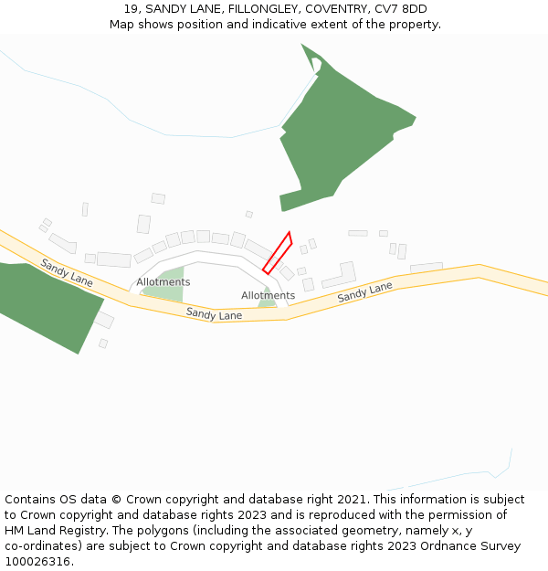 19, SANDY LANE, FILLONGLEY, COVENTRY, CV7 8DD: Location map and indicative extent of plot