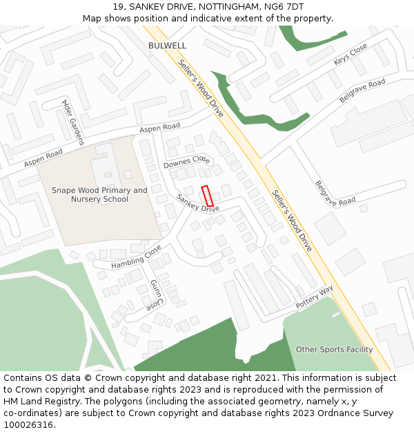 19, SANKEY DRIVE, NOTTINGHAM, NG6 7DT: Location map and indicative extent of plot