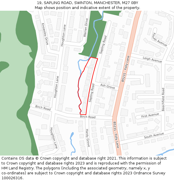 19, SAPLING ROAD, SWINTON, MANCHESTER, M27 0BY: Location map and indicative extent of plot