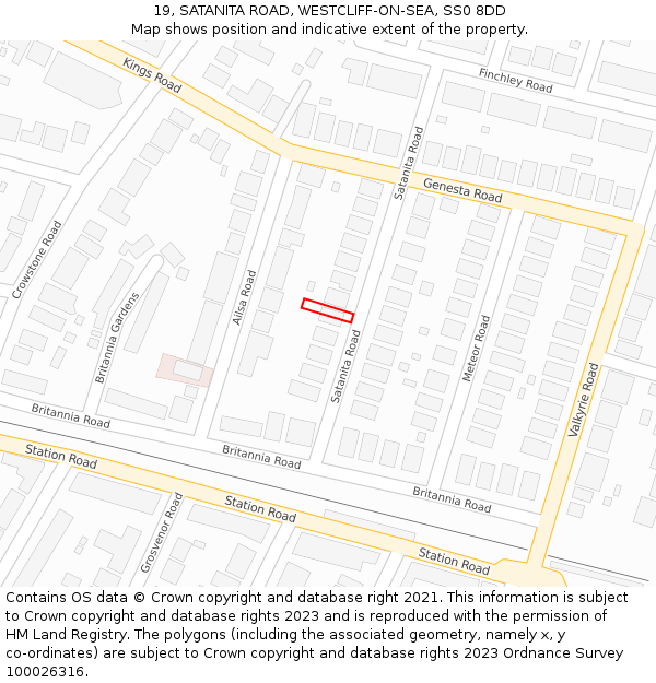 19, SATANITA ROAD, WESTCLIFF-ON-SEA, SS0 8DD: Location map and indicative extent of plot