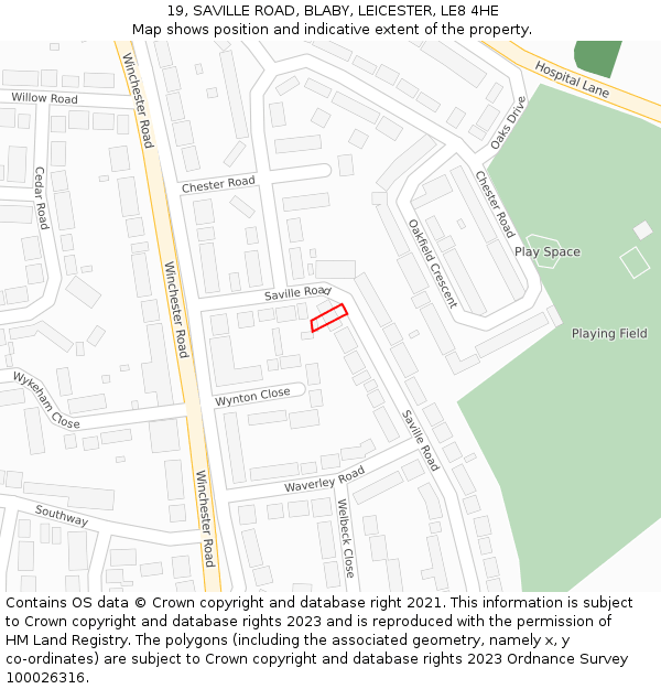 19, SAVILLE ROAD, BLABY, LEICESTER, LE8 4HE: Location map and indicative extent of plot