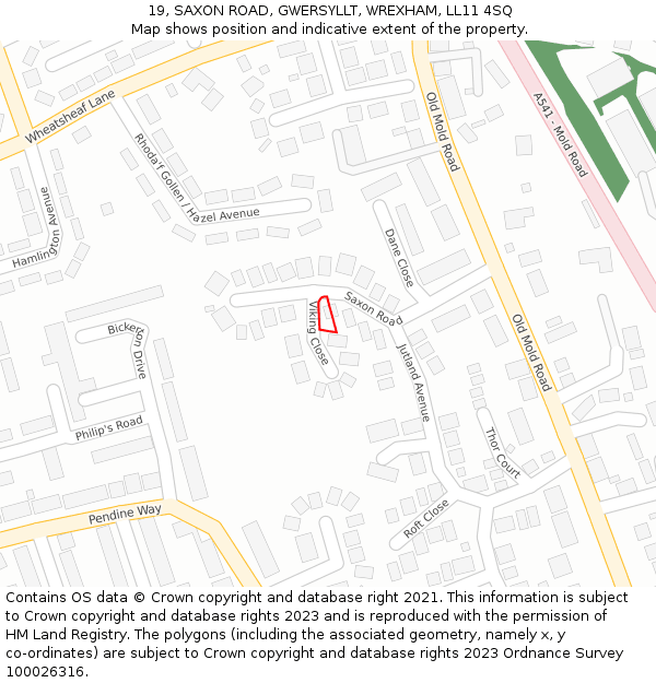 19, SAXON ROAD, GWERSYLLT, WREXHAM, LL11 4SQ: Location map and indicative extent of plot