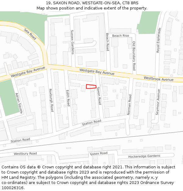 19, SAXON ROAD, WESTGATE-ON-SEA, CT8 8RS: Location map and indicative extent of plot