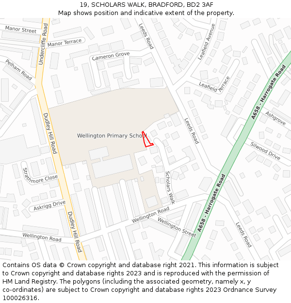 19, SCHOLARS WALK, BRADFORD, BD2 3AF: Location map and indicative extent of plot