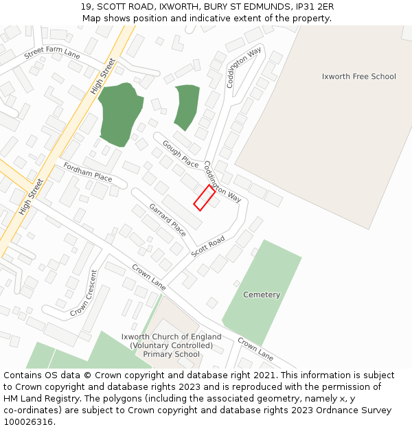 19, SCOTT ROAD, IXWORTH, BURY ST EDMUNDS, IP31 2ER: Location map and indicative extent of plot