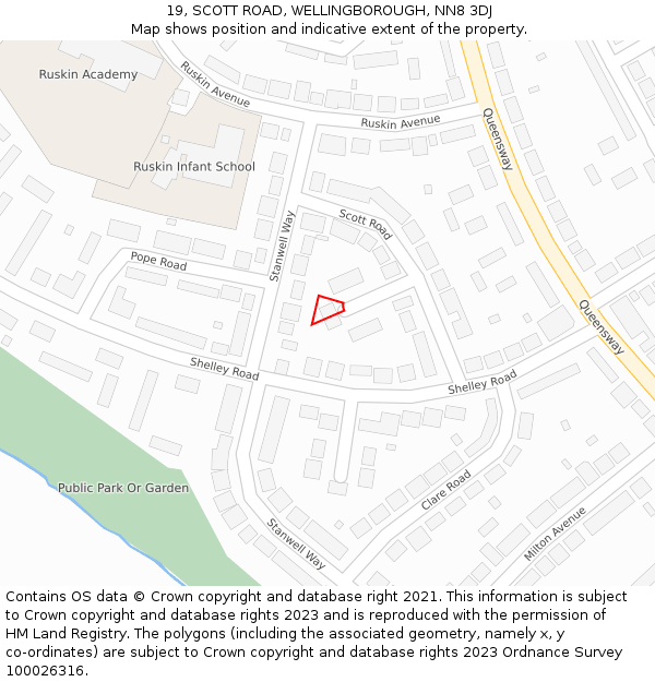 19, SCOTT ROAD, WELLINGBOROUGH, NN8 3DJ: Location map and indicative extent of plot