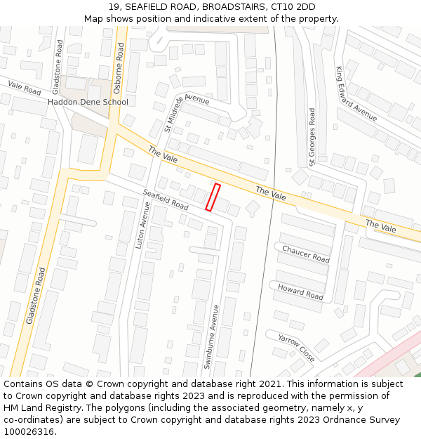 19, SEAFIELD ROAD, BROADSTAIRS, CT10 2DD: Location map and indicative extent of plot