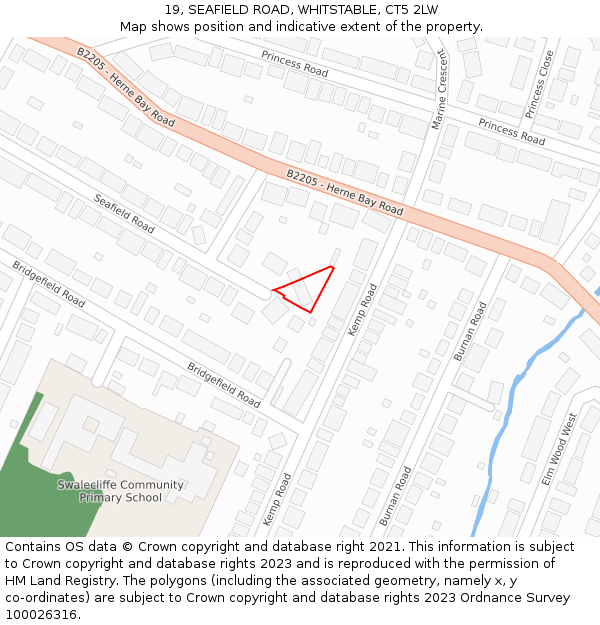 19, SEAFIELD ROAD, WHITSTABLE, CT5 2LW: Location map and indicative extent of plot