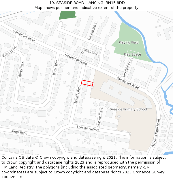 19, SEASIDE ROAD, LANCING, BN15 8DD: Location map and indicative extent of plot