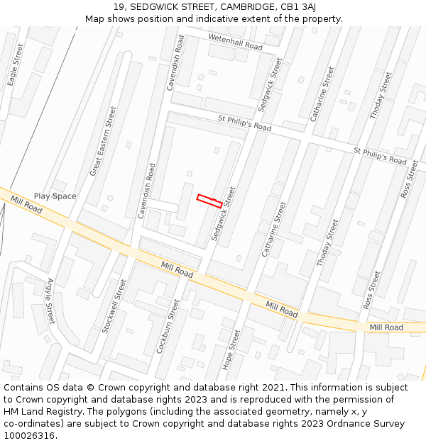 19, SEDGWICK STREET, CAMBRIDGE, CB1 3AJ: Location map and indicative extent of plot