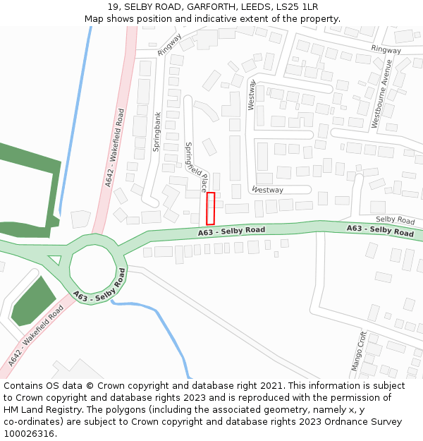 19, SELBY ROAD, GARFORTH, LEEDS, LS25 1LR: Location map and indicative extent of plot