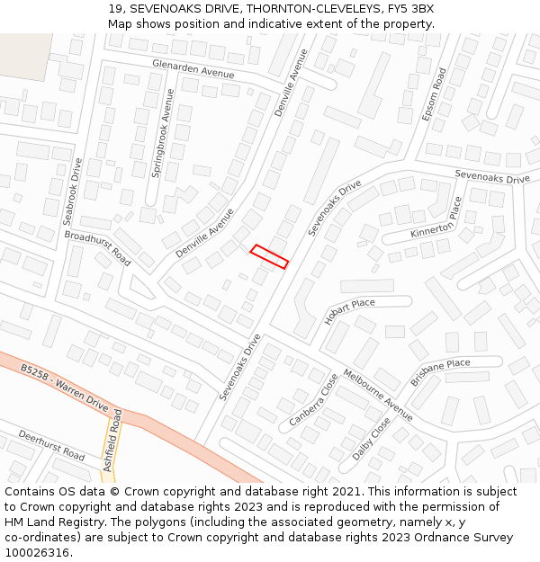 19, SEVENOAKS DRIVE, THORNTON-CLEVELEYS, FY5 3BX: Location map and indicative extent of plot