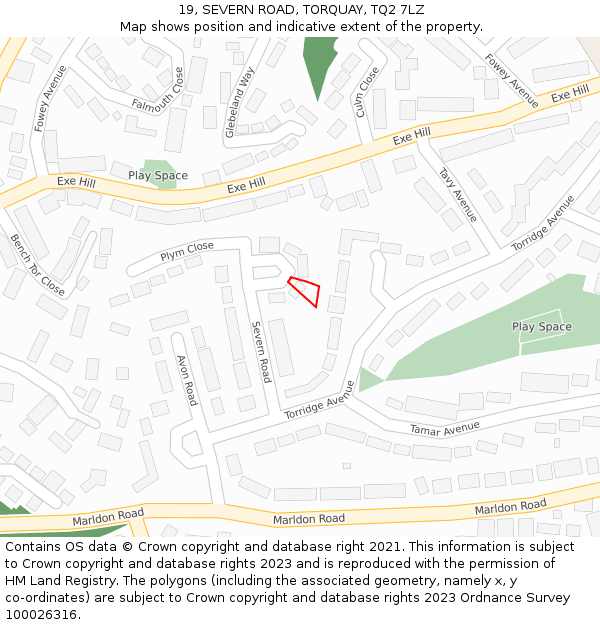 19, SEVERN ROAD, TORQUAY, TQ2 7LZ: Location map and indicative extent of plot