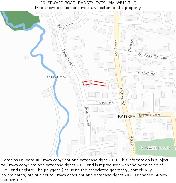 19, SEWARD ROAD, BADSEY, EVESHAM, WR11 7HQ: Location map and indicative extent of plot