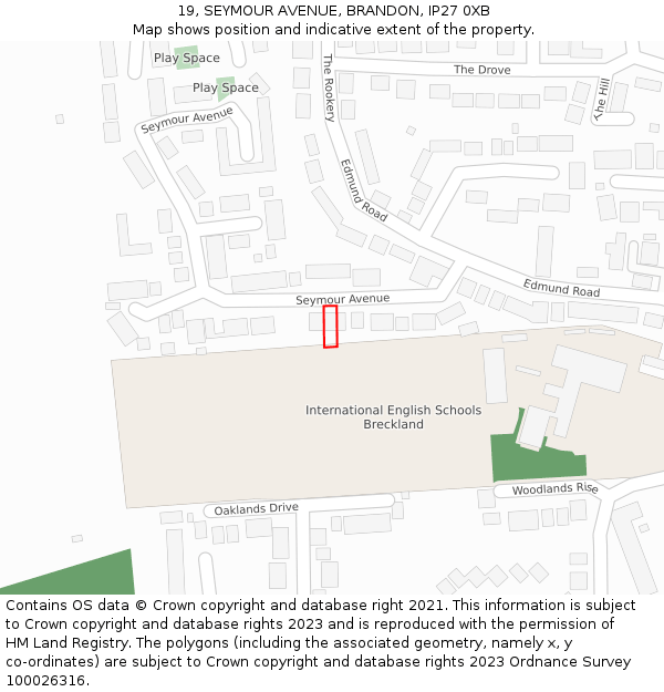 19, SEYMOUR AVENUE, BRANDON, IP27 0XB: Location map and indicative extent of plot