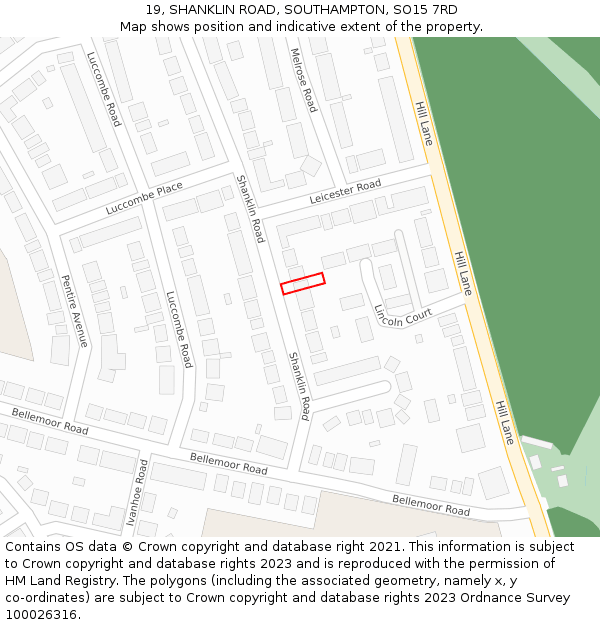 19, SHANKLIN ROAD, SOUTHAMPTON, SO15 7RD: Location map and indicative extent of plot