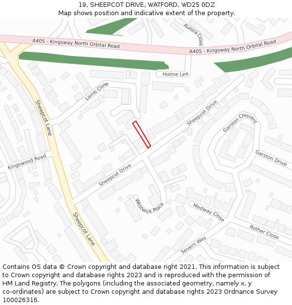 19, SHEEPCOT DRIVE, WATFORD, WD25 0DZ: Location map and indicative extent of plot