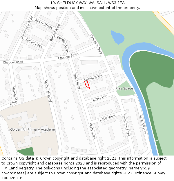 19, SHELDUCK WAY, WALSALL, WS3 1EA: Location map and indicative extent of plot