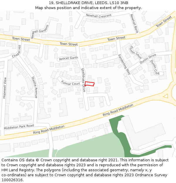19, SHELLDRAKE DRIVE, LEEDS, LS10 3NB: Location map and indicative extent of plot