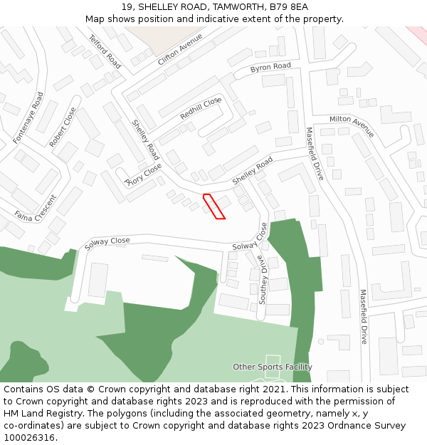 19, SHELLEY ROAD, TAMWORTH, B79 8EA: Location map and indicative extent of plot