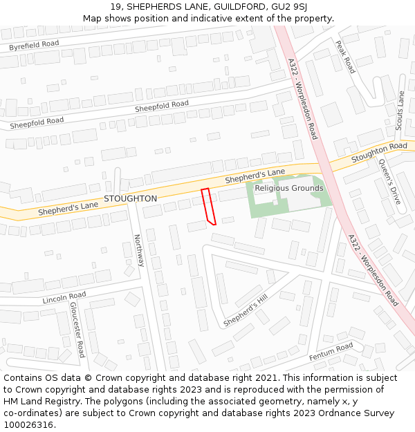 19, SHEPHERDS LANE, GUILDFORD, GU2 9SJ: Location map and indicative extent of plot