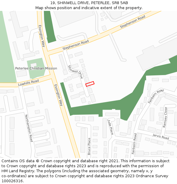 19, SHINWELL DRIVE, PETERLEE, SR8 5AB: Location map and indicative extent of plot