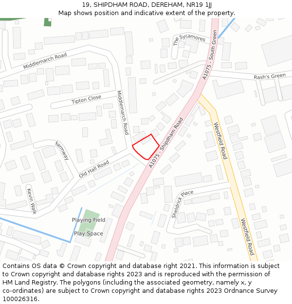 19, SHIPDHAM ROAD, DEREHAM, NR19 1JJ: Location map and indicative extent of plot