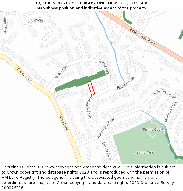 19, SHIPPARDS ROAD, BRIGHSTONE, NEWPORT, PO30 4BG: Location map and indicative extent of plot