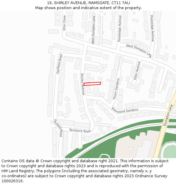 19, SHIRLEY AVENUE, RAMSGATE, CT11 7AU: Location map and indicative extent of plot