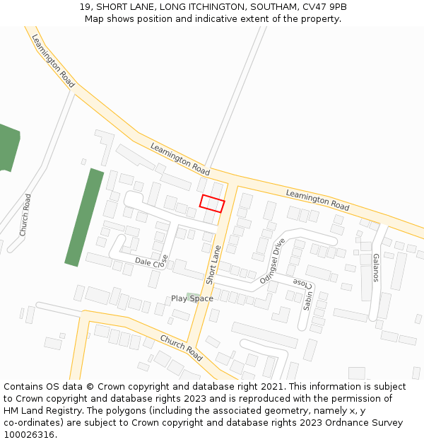 19, SHORT LANE, LONG ITCHINGTON, SOUTHAM, CV47 9PB: Location map and indicative extent of plot