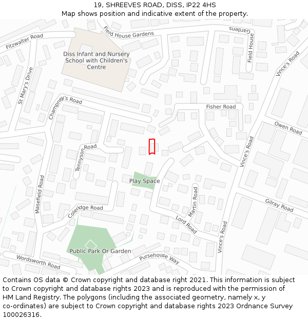 19, SHREEVES ROAD, DISS, IP22 4HS: Location map and indicative extent of plot