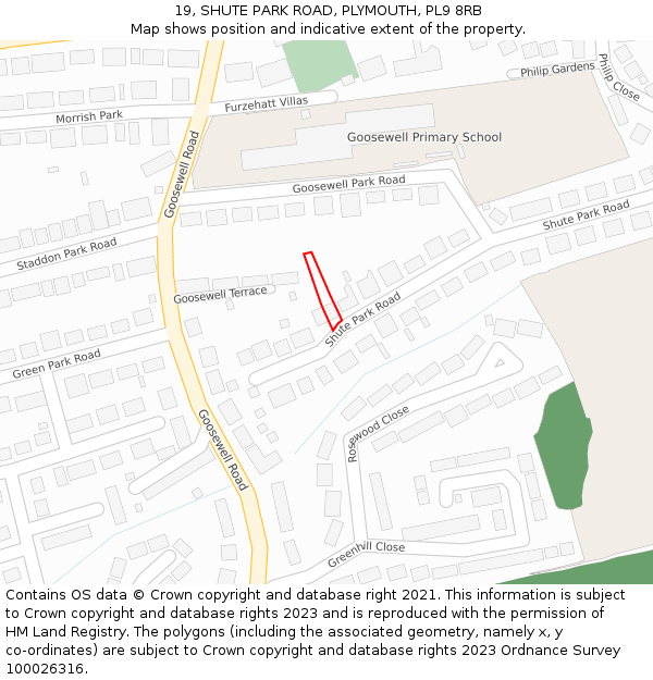 19, SHUTE PARK ROAD, PLYMOUTH, PL9 8RB: Location map and indicative extent of plot