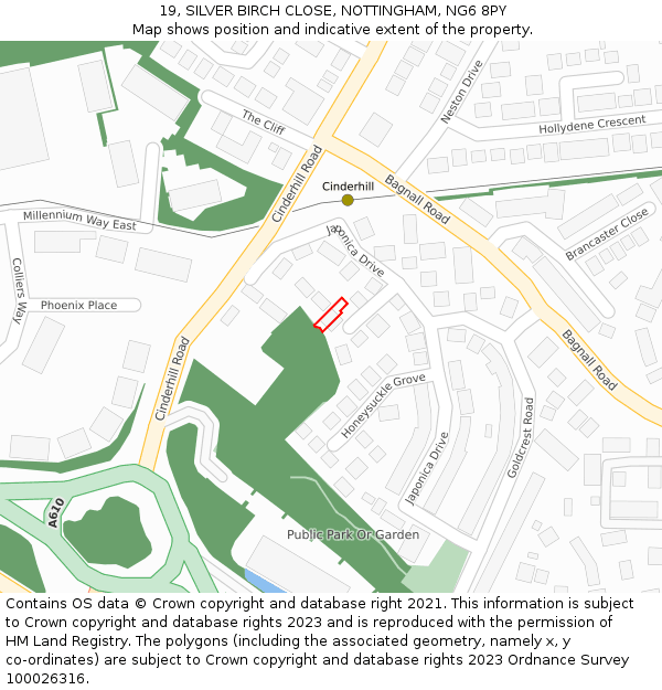 19, SILVER BIRCH CLOSE, NOTTINGHAM, NG6 8PY: Location map and indicative extent of plot